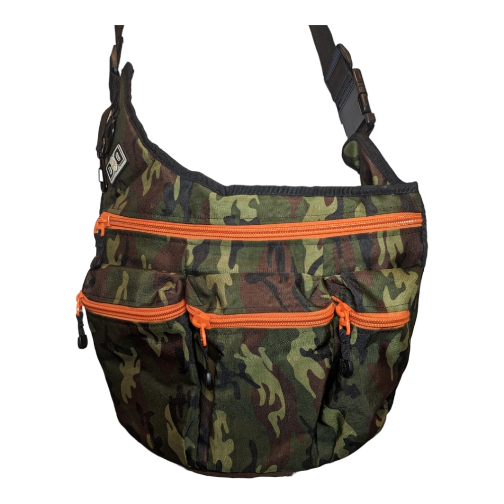 Camouflage Crossbody Bag with Orange Accents